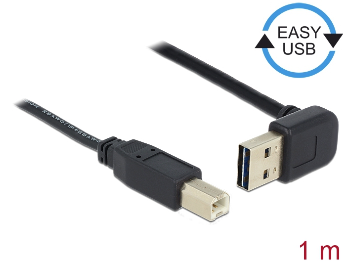 Kabel EASY-USB 2.0 Typ-A Stecker gewinkelt oben / unten > USB 2.0 Typ-B Stecker 1 m