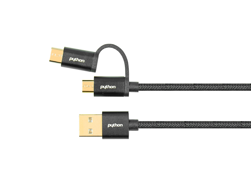 2 in 1 USB 2.0 Lade- und Datenkabel, USB A an Micro B und USB-C™, 1m, Python® Series