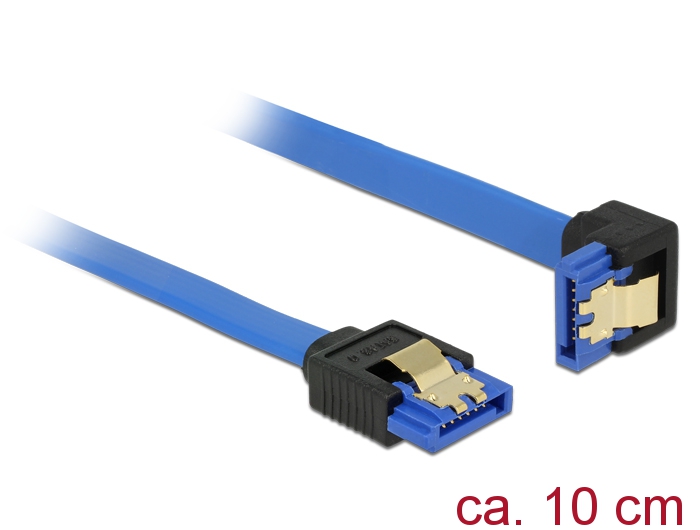 Kabel SATA 6 Gb/s Buchse gerade an SATA Buchse unten gewinkelt, mit Goldclips, blau, 0,1m
