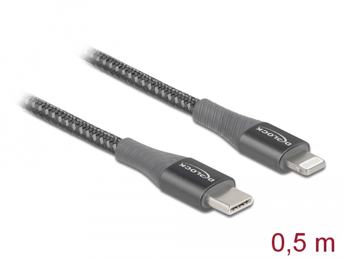 Daten- und Ladekabel USB Type-C™ zu Lightning™ für iPhone™, iPad™ und iPod™ grau 0,5 m MFi