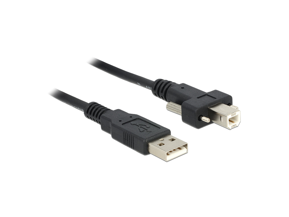 Anschlusskabel USB 2.0 Stecker A an Stecker B mit Schrauben, schwarz, 1m