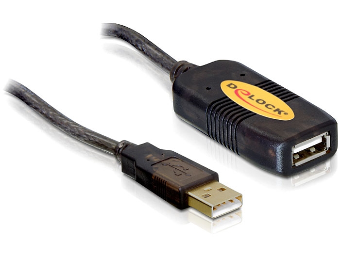 USB 2.0 Verlängerung Stecker A an Buchse A, aktiv, schwarz, 5m