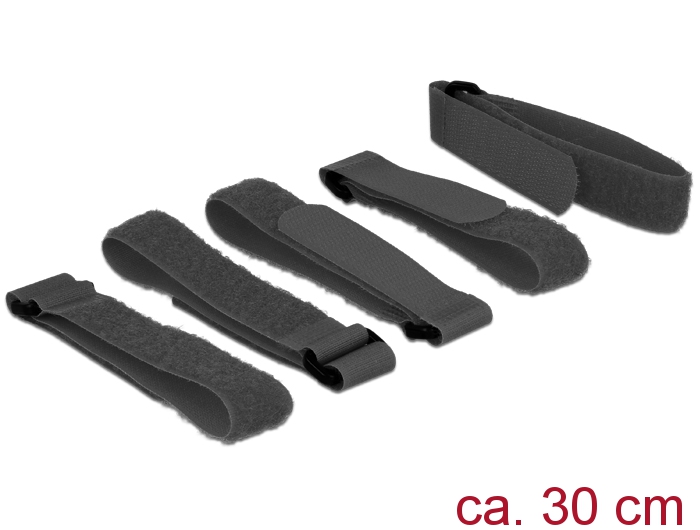 Klett-Kabelbinder L 300mm x B 20mm, 5 Stückmit Schlaufe, schwarz