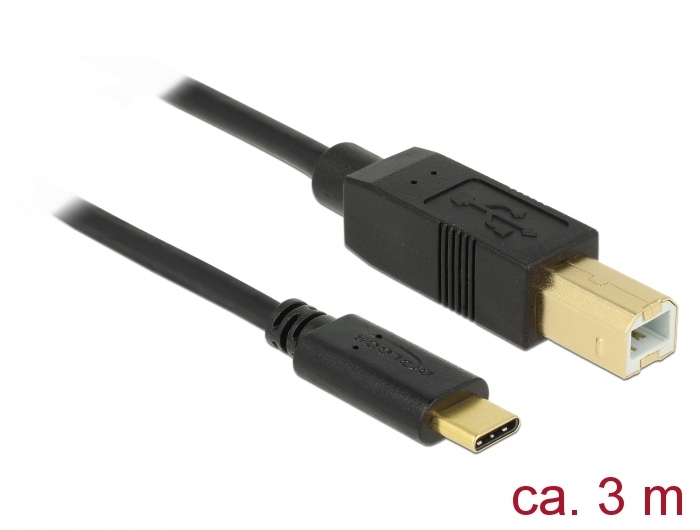 USB 2.0 Kabel USB-C™ Stecker an Stecker B, schwarz, 3m
