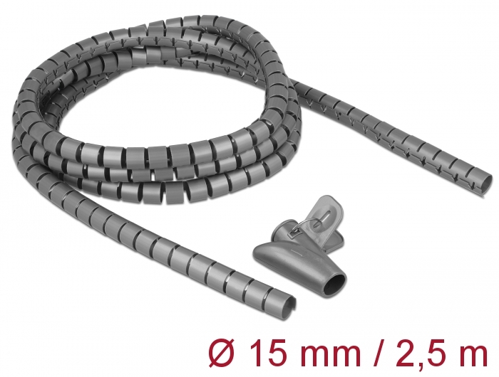 Spiralschlauch mit Einziehwerkzeug 2,5 m x 15 mm grau