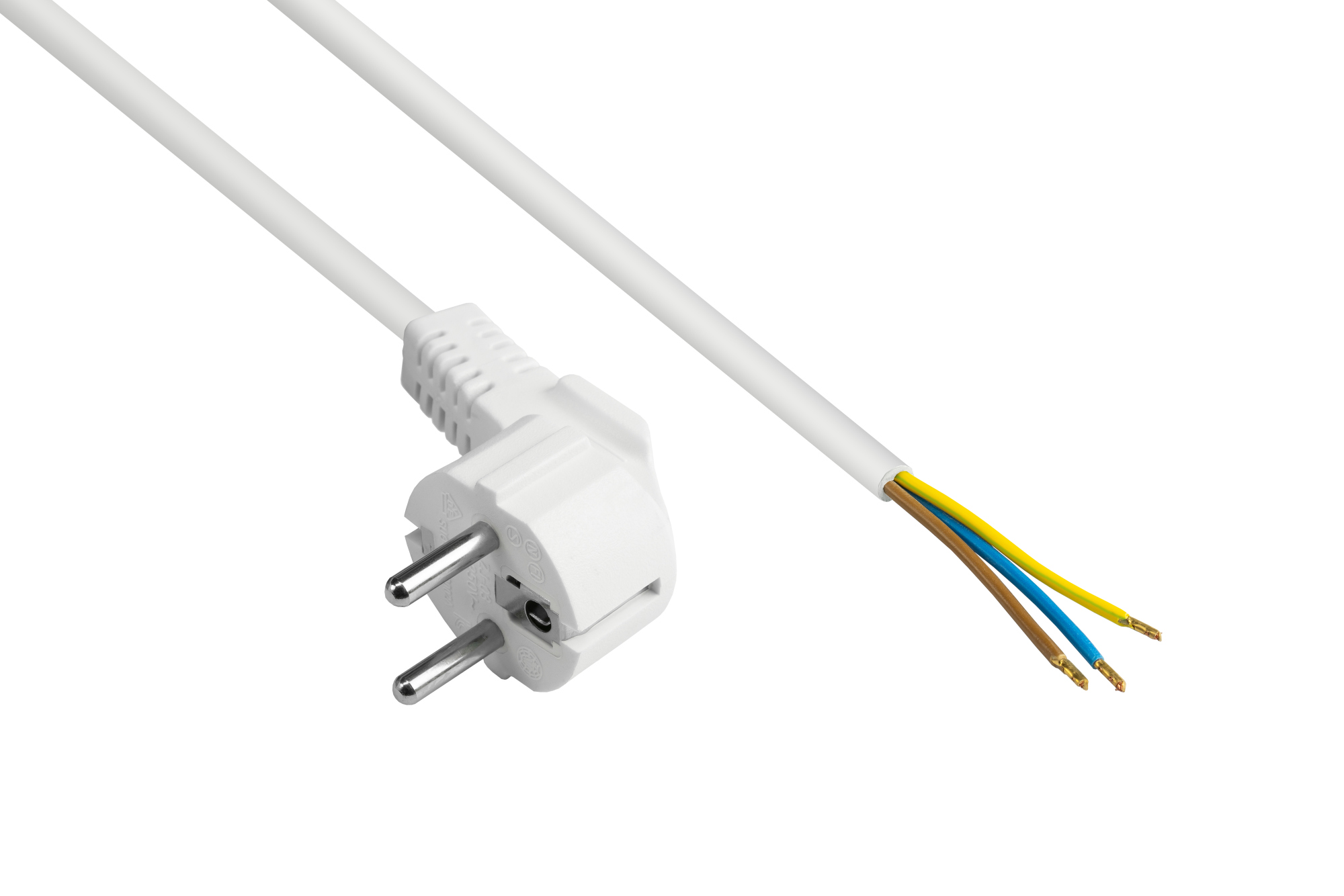 Netzkabel Schutzkontakt-Stecker Typ E+F an abisolierte Enden, weiß, 1,00 mm², 5 m