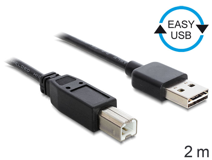 Anschlusskabel USB 2.0 EASY Stecker A an Stecker B, schwarz, 2m