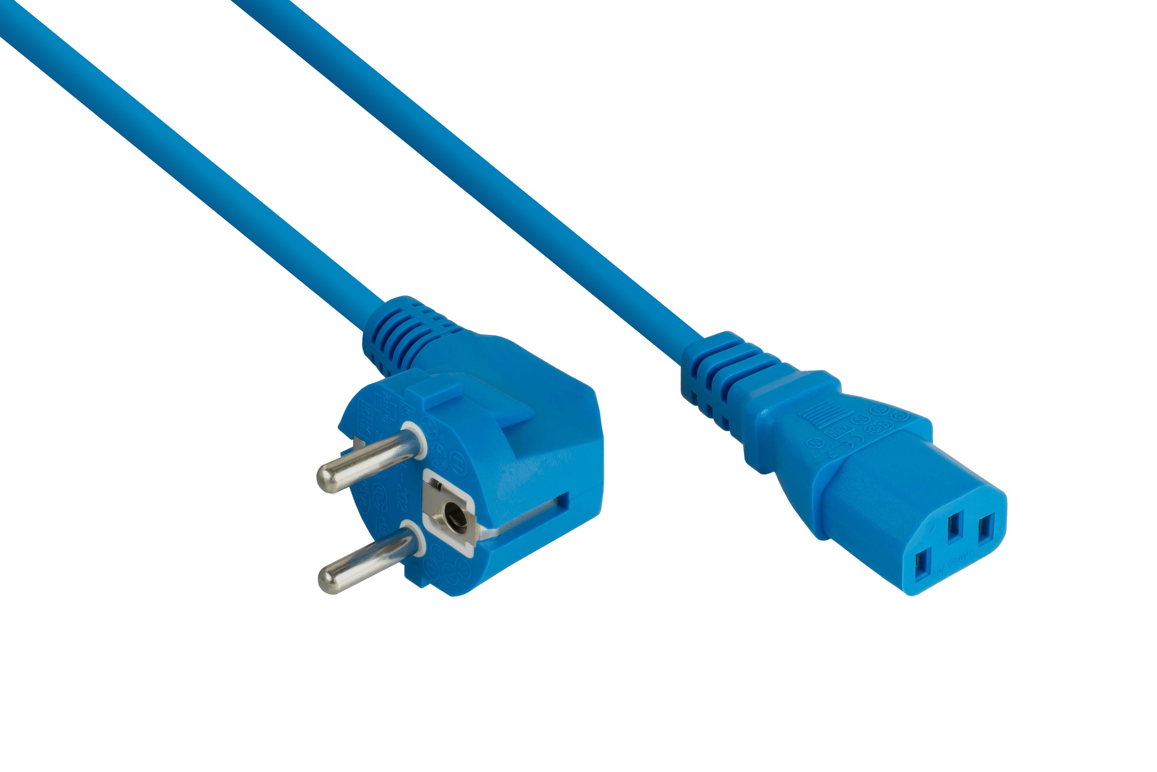 kabelmeister® Netzkabel Schutzkontakt-Stecker Typ E+F (90° gew.) an Kaltgeräte-Buchse C13, blau, 0,75mm², 1m