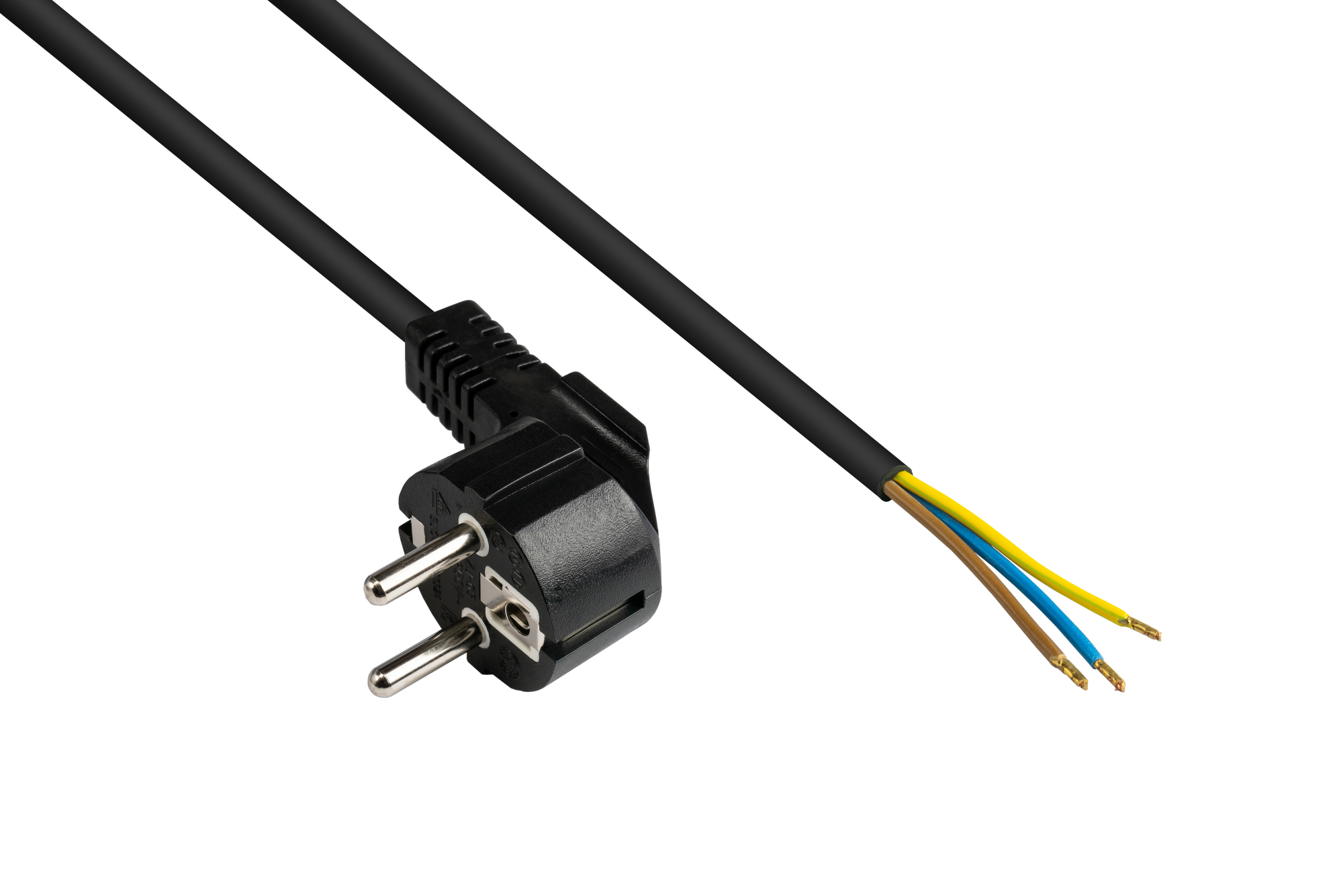 Netzkabel Schutzkontakt-Stecker Typ E+F an abisolierte Enden, schwarz, 1,00 mm², 5 m