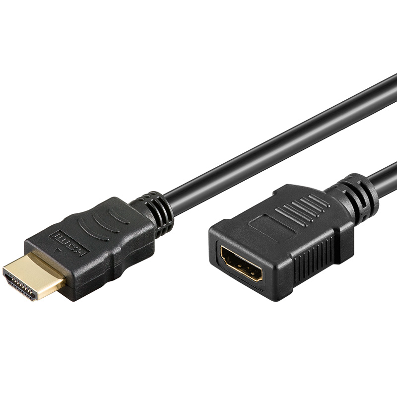 High-Speed-HDMI®-Kabel mit Ethernet, vergoldete Stecker, Stecker A an Kupplung A, schwarz, 0,5m