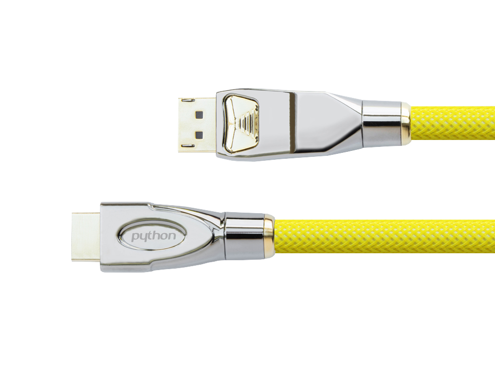 Anschlusskabel DisplayPort 1.2 an HDMI 2.0, 4K2K / UHD, 24K vergoldete Kontakte, OFC, Nylongeflecht gelb, 1m, PYTHON® Series