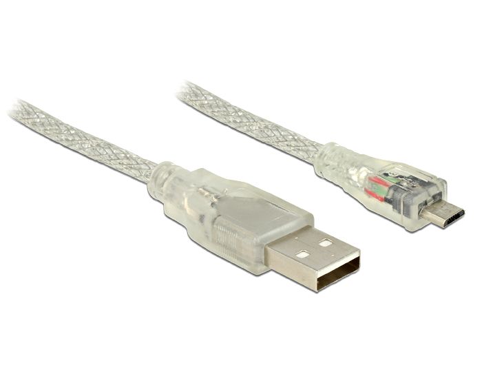 Anschlusskabel USB 2.0 A Stecker an USB 2.0 Micro-B Stecker, transparent, 5m