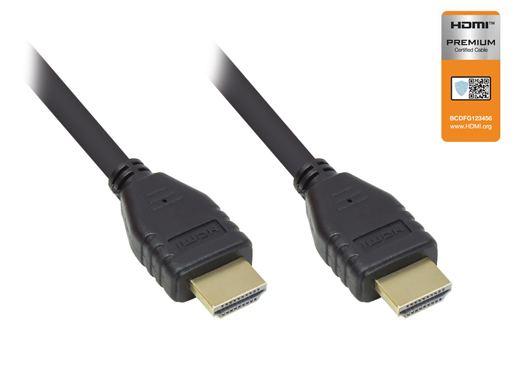 Anschlusskabel HDMI 2.0b, 4K / UHD @60Hz, PREMIUM zertifiziert, 18 Gbit/s, vergoldete Kontakte, CU, schwarz, 2m