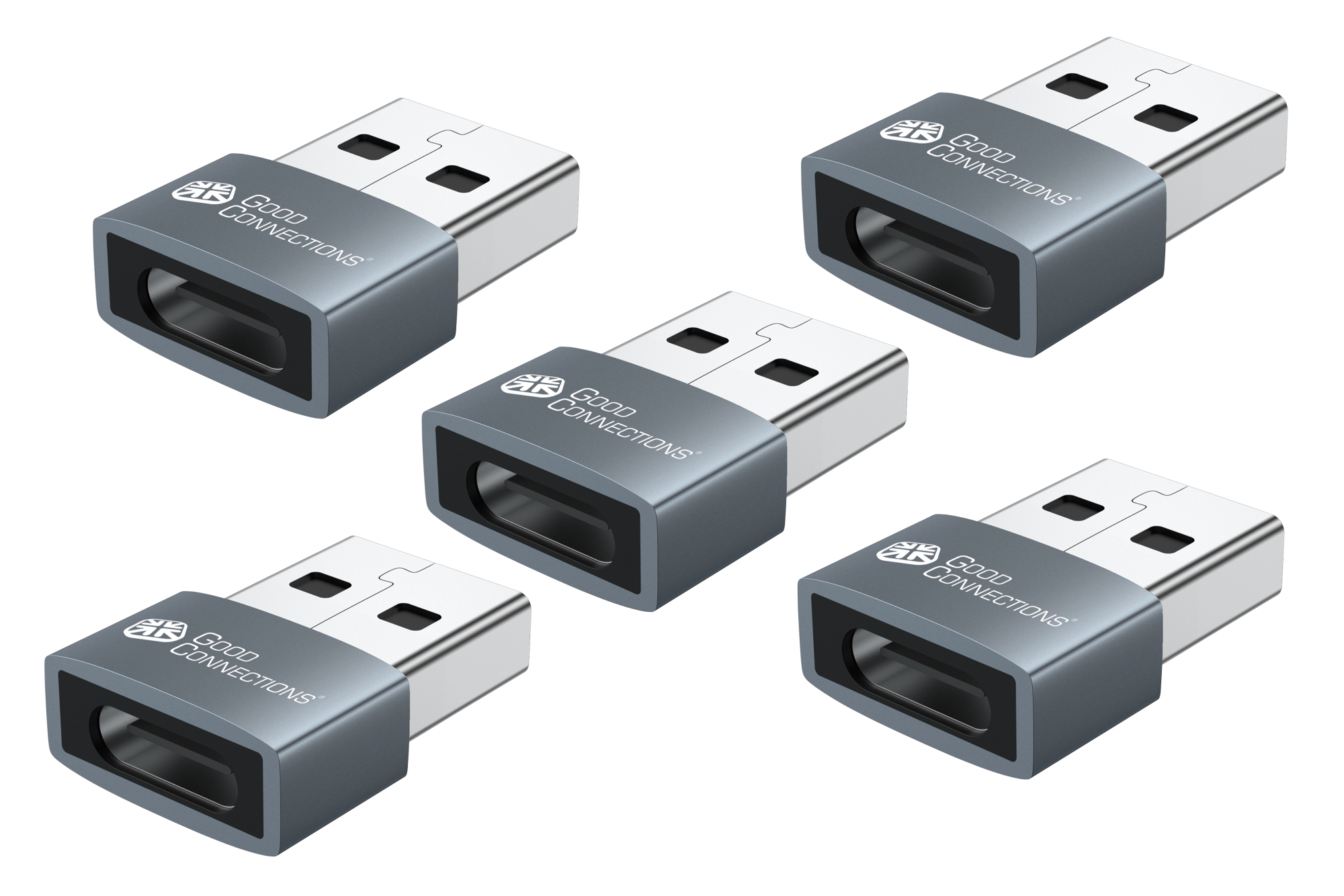 Adapter USB 2.0 Stecker A an USB-C™ Buchse, Aluminiumgehäuse, grau, 5er-Set