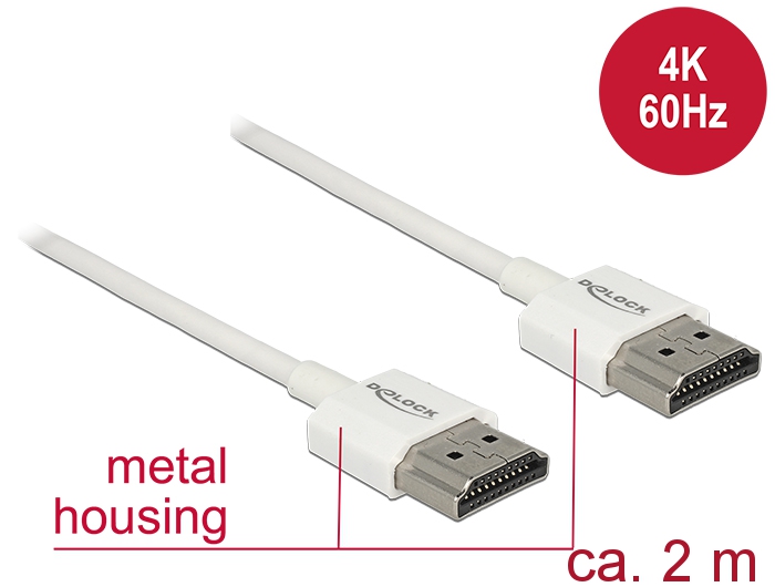 Kabel High Speed HDMI mit Ethernet, St A an St A, 3D, 4K, Slim High Quality, weiß, 2m