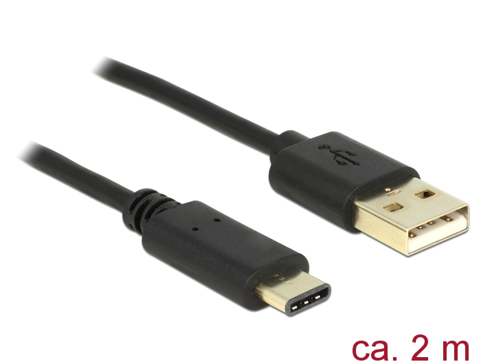 Kabel USB 2.0 Typ-A Stecker an USB Type-C 2.0 Stecker, schwarz, 2m