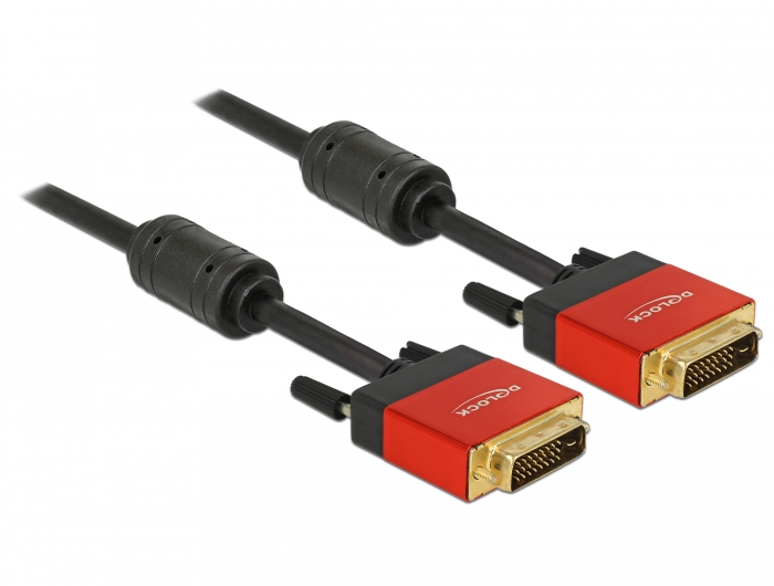 Kabel DVI 24+1 Stecker an DVI 24+1 Stecker, Metall, rot, 5m