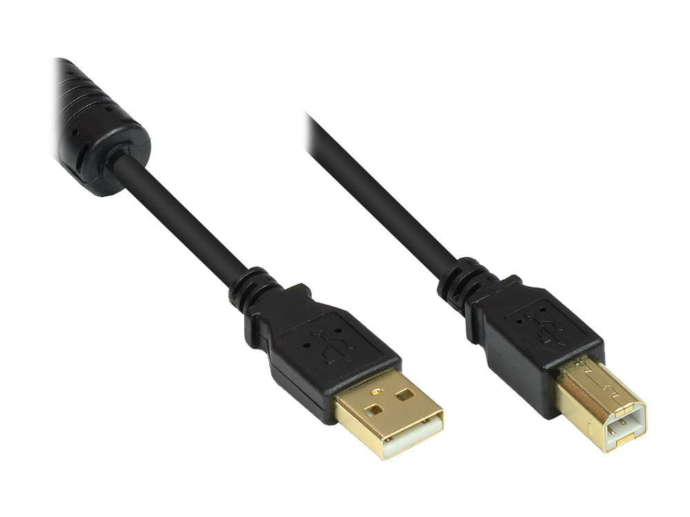 Kabelmeister® Anschlusskabel USB 2.0 Stecker A an Stecker B, vergoldete Kontakte, AWG 24, 3m, schwarz