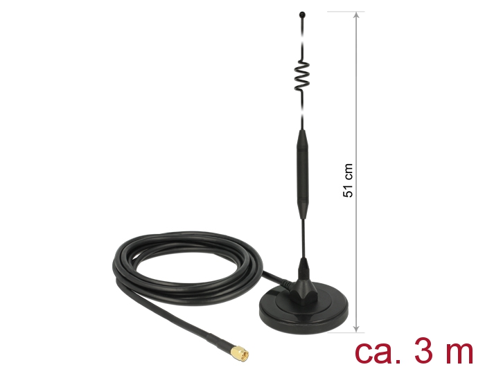 LTE Antenne SMA Stecker 6dBi starr omnidirektional, magnetischer Standfuß, Kabel (RG-58, 3m),