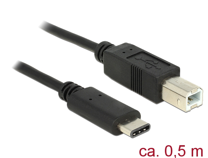 Kabel USB Type-C 2.0 Stecker an USB 2.0 Typ-B Stecker, schwarz, 0,5m