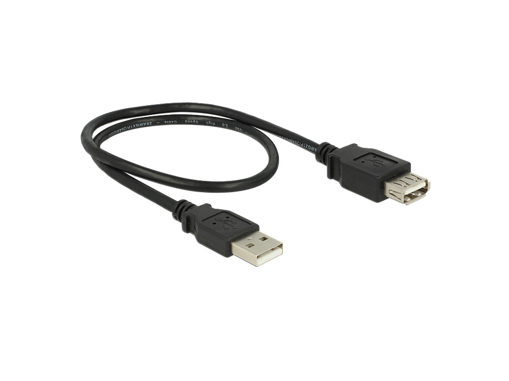 Verlängerung USB 2.0 Stecker A an Buchse A, schwarz, 0,5m