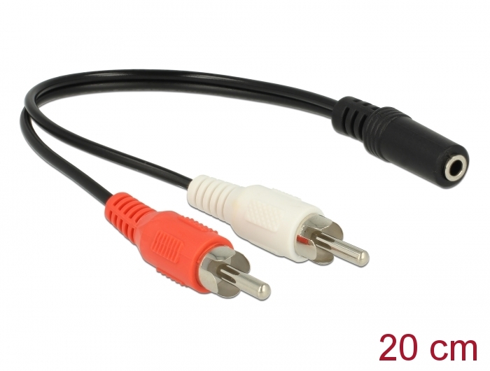 Audio Kabel 2x Cinchstecker an 1x 3,5mm 3-Pin Klinkenbuchse, 0,2m