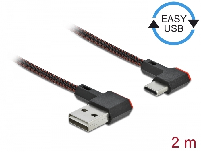 EASY-USB 2.0 Kabel Typ-A Stecker zu USB Type-C™ Stecker gewinkelt links / rechts 2 m schwarz