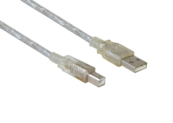 Anschlusskabel USB 2.0 Stecker A an Stecker B, transparent, 0,6m