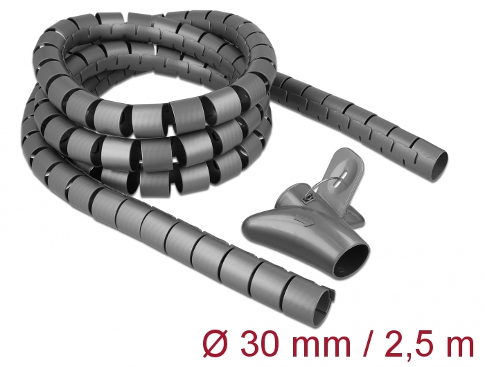 Spiralschlauch mit Einziehwerkzeug 2,5 m x 30 mm grau
