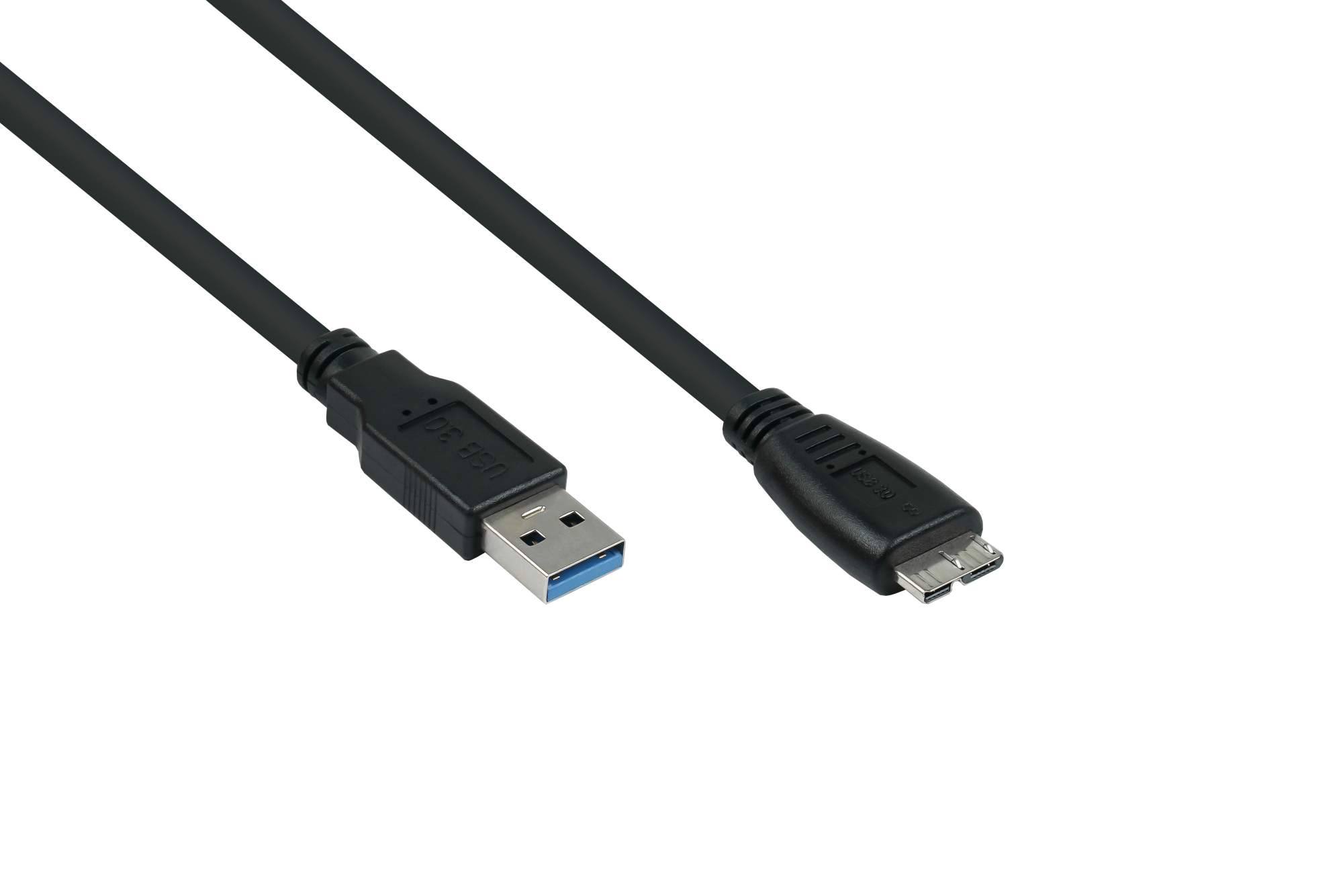 USB 3.0 Kabel Stecker A an Stecker Micro B, Premium, AWG28 / AWG24, UL, KUPFER, schwarz, 3m