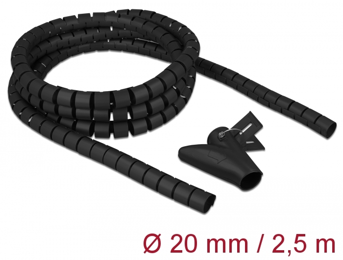 Spiralschlauch mit Einziehwerkzeug 2,5 m x 20 mm schwarz