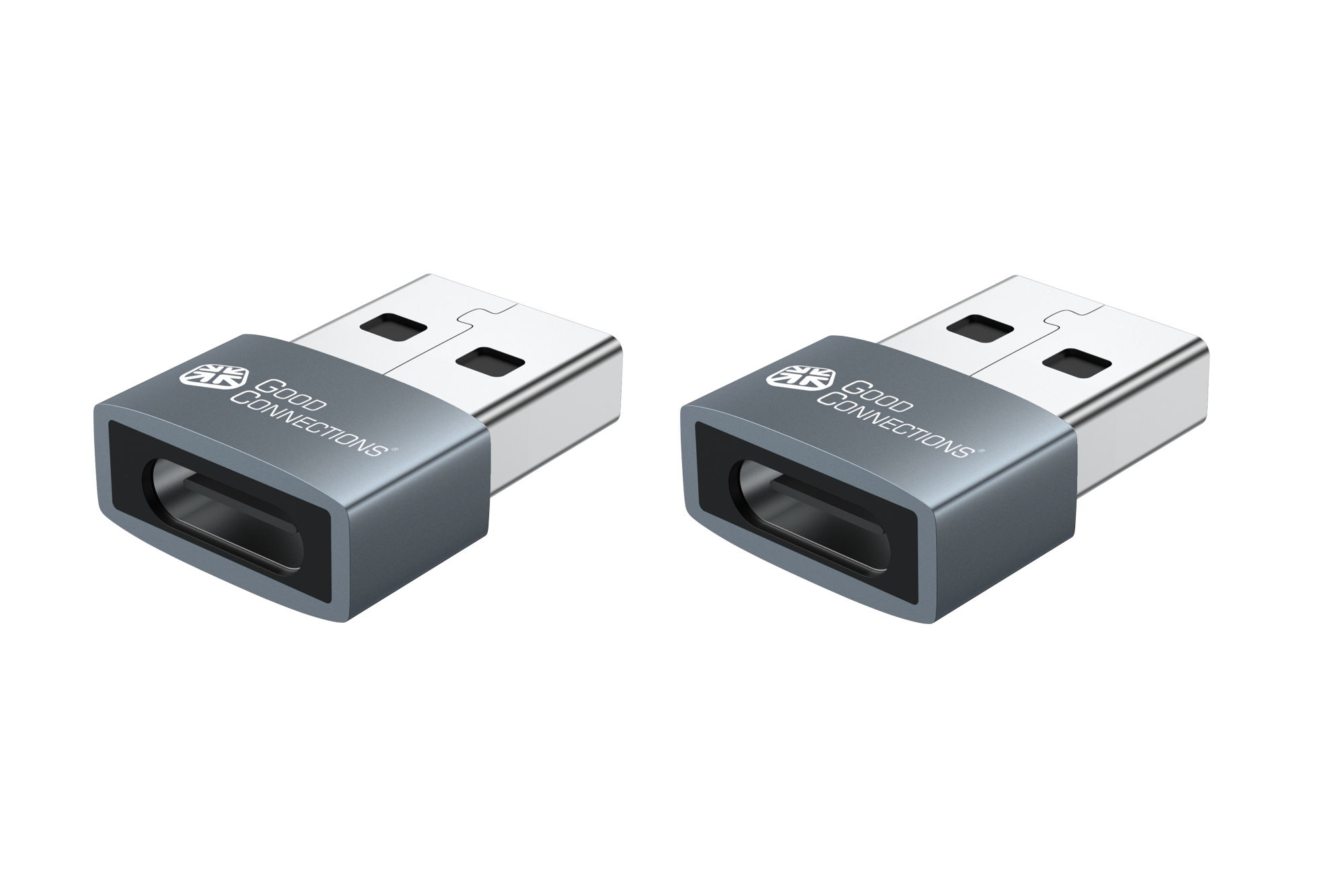 Adapter USB 2.0 Stecker A an USB-C™ Buchse, Aluminiumgehäuse, grau, 2er-Set