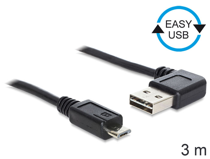 Anschlusskabel USB 2.0 EASY Stecker A an micro Stecker B, gewinkelt, schwarz, 3m