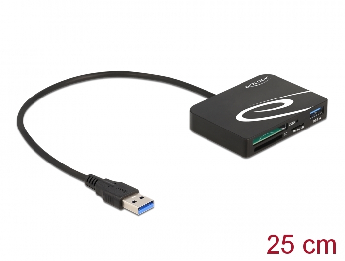 Card Reader für XQD / SD / Micro SD Speicherkarten + USB Typ-A Port, Delock® [91756]