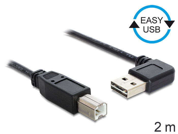 Anschlusskabel USB 2.0 EASY Stecker A an Stecker B, gewinkelt, schwarz, 2m
