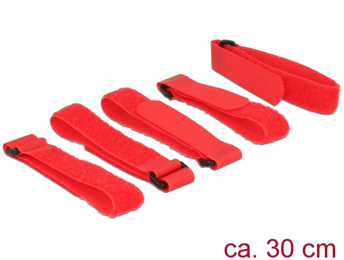 Klett-Kabelbinder L 300mm x B 20mm, 5 Stückmit Schlaufe, rot