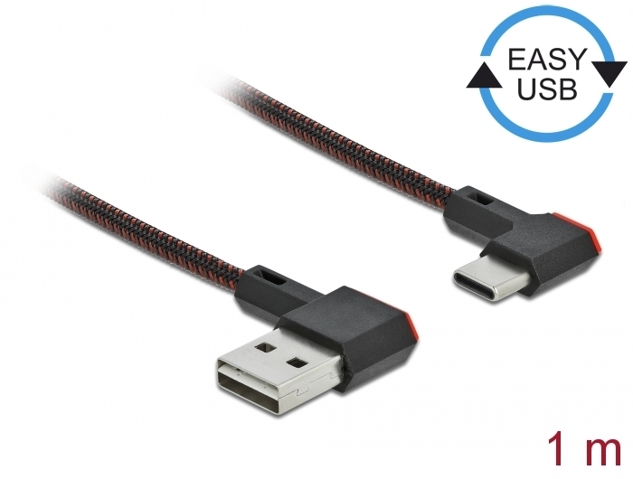 EASY-USB 2.0 Kabel Typ-A Stecker zu USB Type-C™ Stecker gewinkelt links / rechts 1 m schwarz