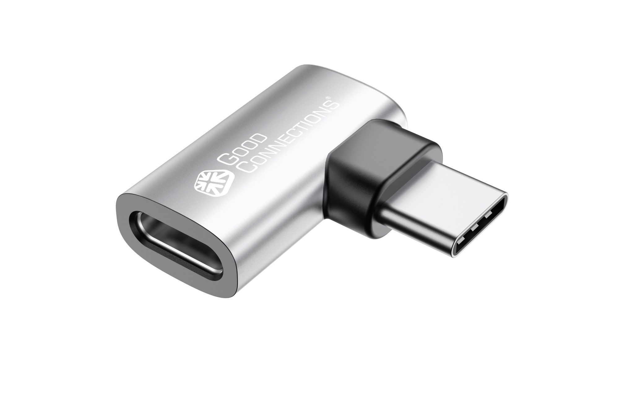 USB 4.0 Gen.3x2 Winkeladapter (40GBit/s, 240W, 8K@60Hz), USB-C™ Stecker an Buchse, gew., silber