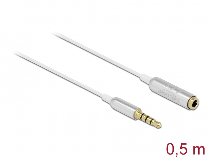 Audio Verlängerungskabel Klinke 3,5 mm 4 Pin Stecker zu Buchse Ultra Slim 0,5 m weiß