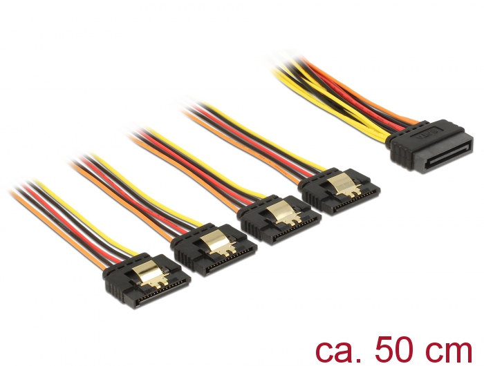 Kabel SATA 15 Pin Strom St mit Einrastfunktion an SATA 15 Pin Strom Bu 4 x gerade 0,5 m