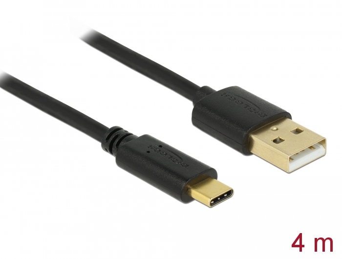 USB 2.0 Kabel USB Stecker A an USB-C™ Stecker, schwarz, 4m