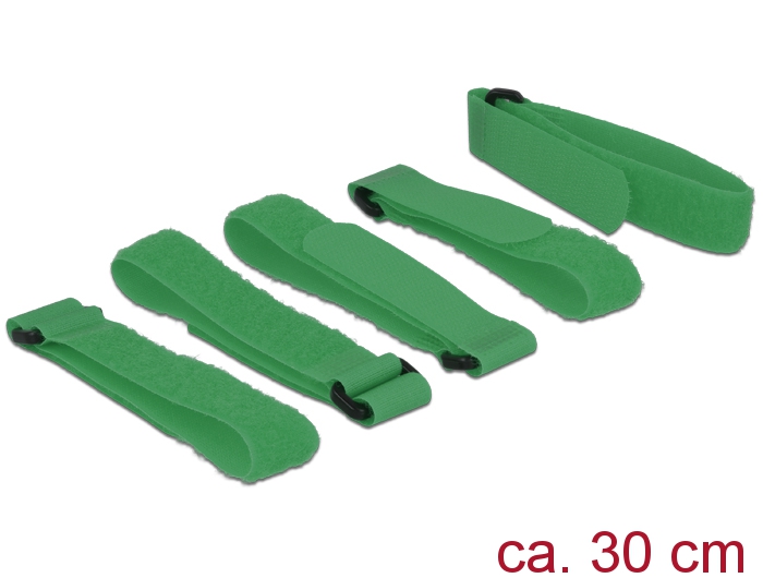 Klett-Kabelbinder L 300mm x B 20mm, 5 Stückmit Schlaufe, grün