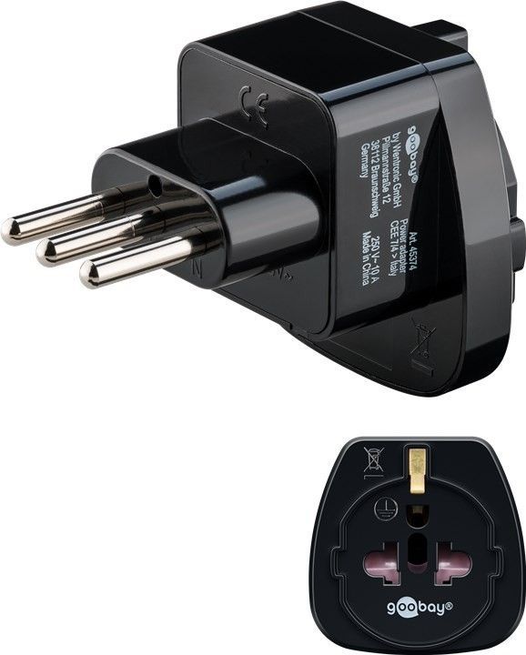 Netzadapter, Italien-Stecker (Typ L) an Schutzkontaktbuchse (Typ F), schwarz