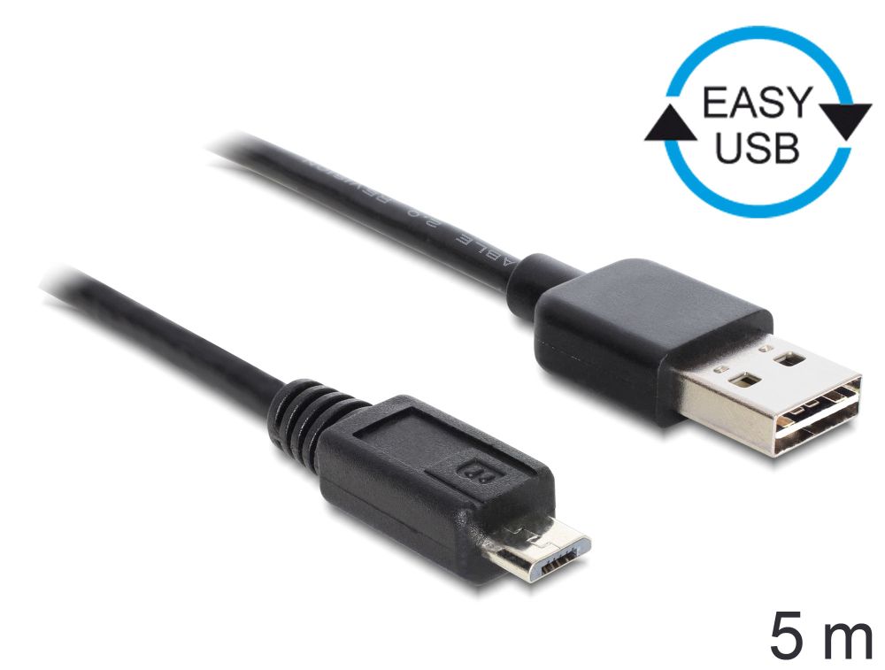 Anschlusskabel USB 2.0 EASY Stecker A an micro Stecker B, schwarz, 5m