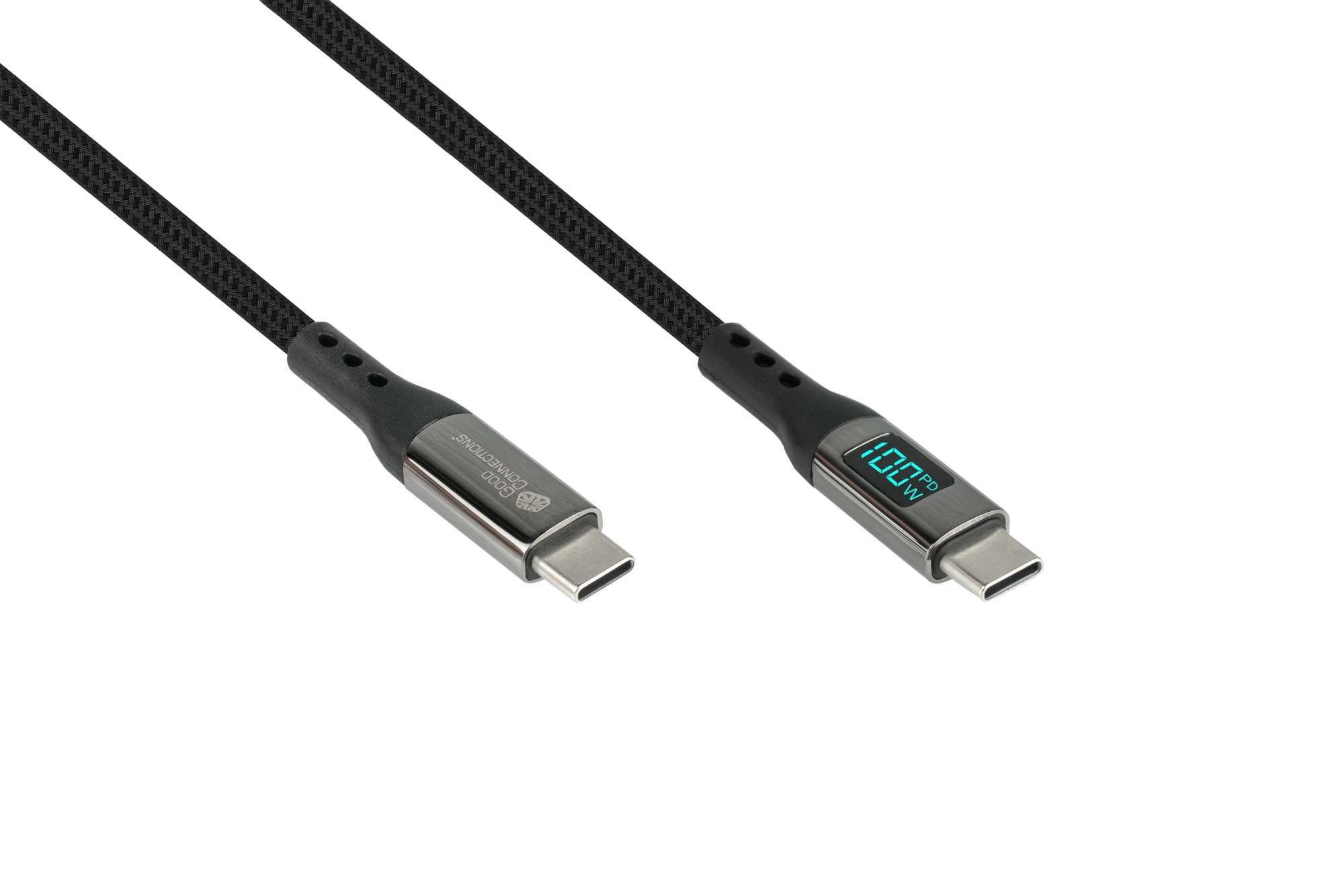 USB 2.0 Lade- und Datenkabel (100W), Digitalanzeige, USB-C™ Stecker an USB-C™ Stecker, schwarz, 1m