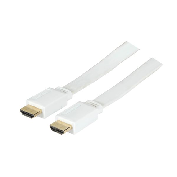 High-Speed-HDMI®-Flachkabel mit Ethernet, Stecker A an Stecker A, vergoldete Stecker, 3m, weiß, Good Connections®