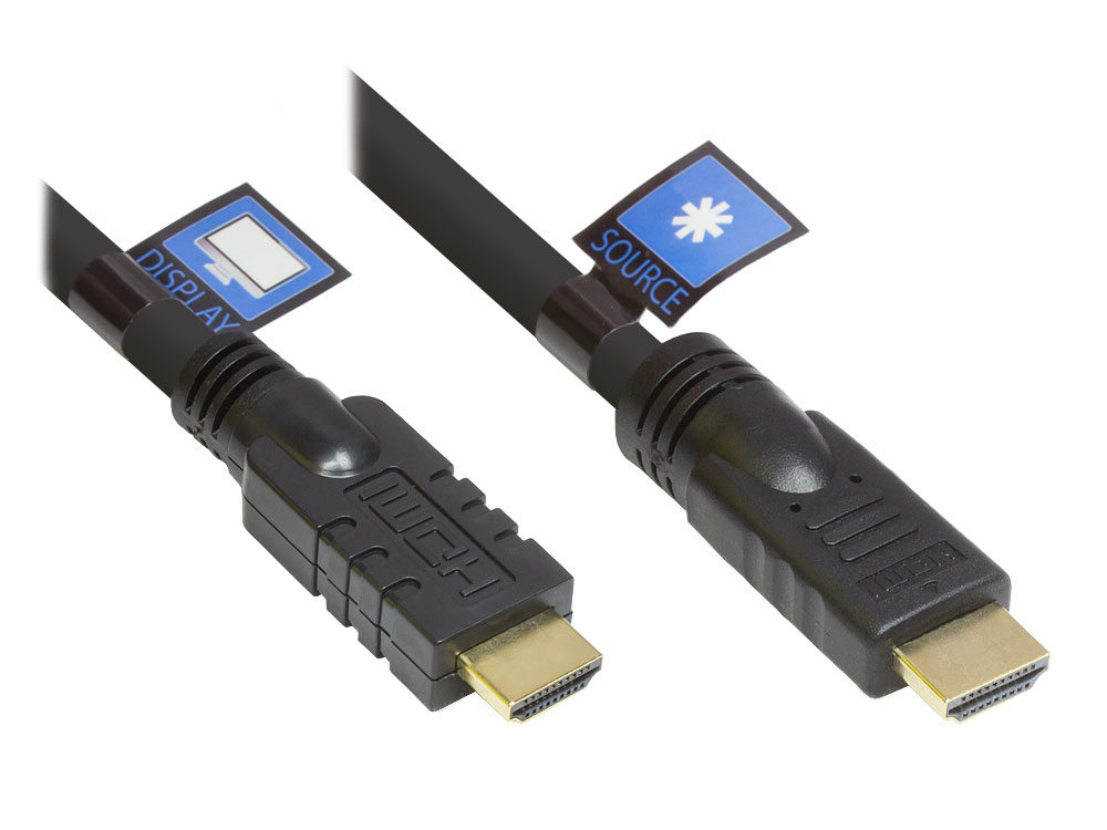 Anschlusskabel HDMI® 2.0, 4K / UHD @60Hz, AKTIV (Redmere Chipsatz), CU, schwarz, 10m