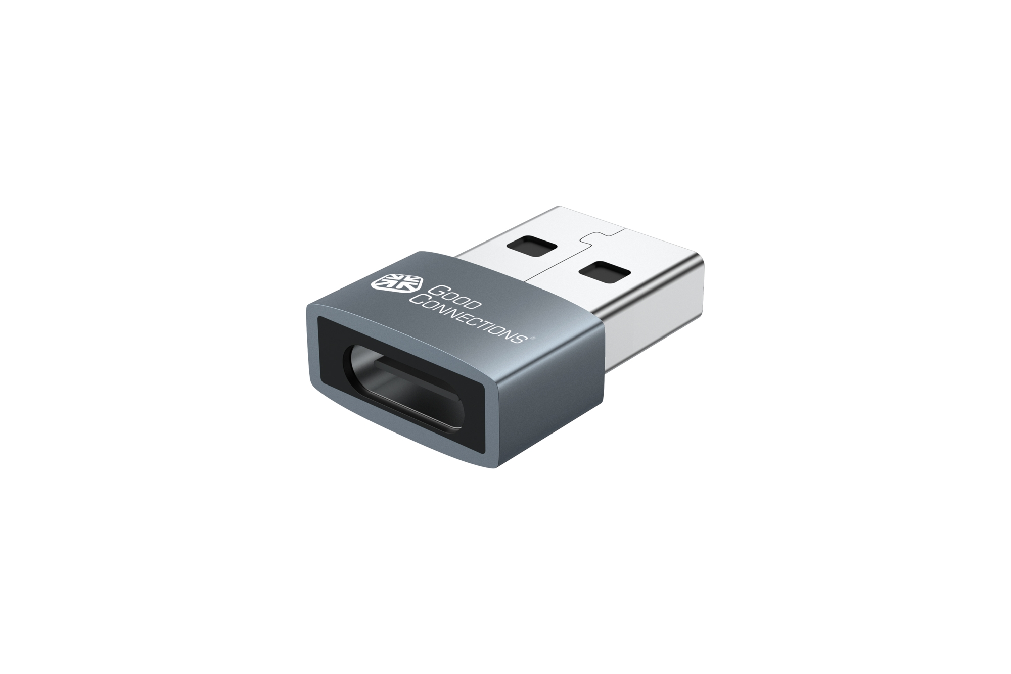 Adapter USB 2.0 Stecker A an USB-C™ Buchse, Aluminiumgehäuse, grau