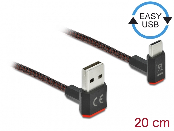 EASY-USB 2.0 Kabel Typ-A Stecker zu USB Type-C™ Stecker gewinkelt oben / unten 0,2 m schwarz