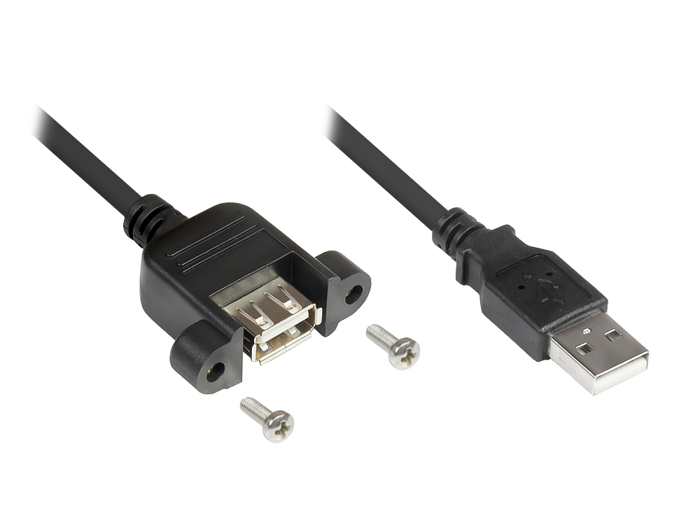 Verlängerung USB 2.0 Stecker A an Einbaubuchse A, CU, schwarz, 3m